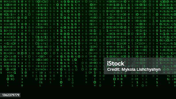 Technology Vector Binary Code Random Falling Digits On Screen Hacked ...