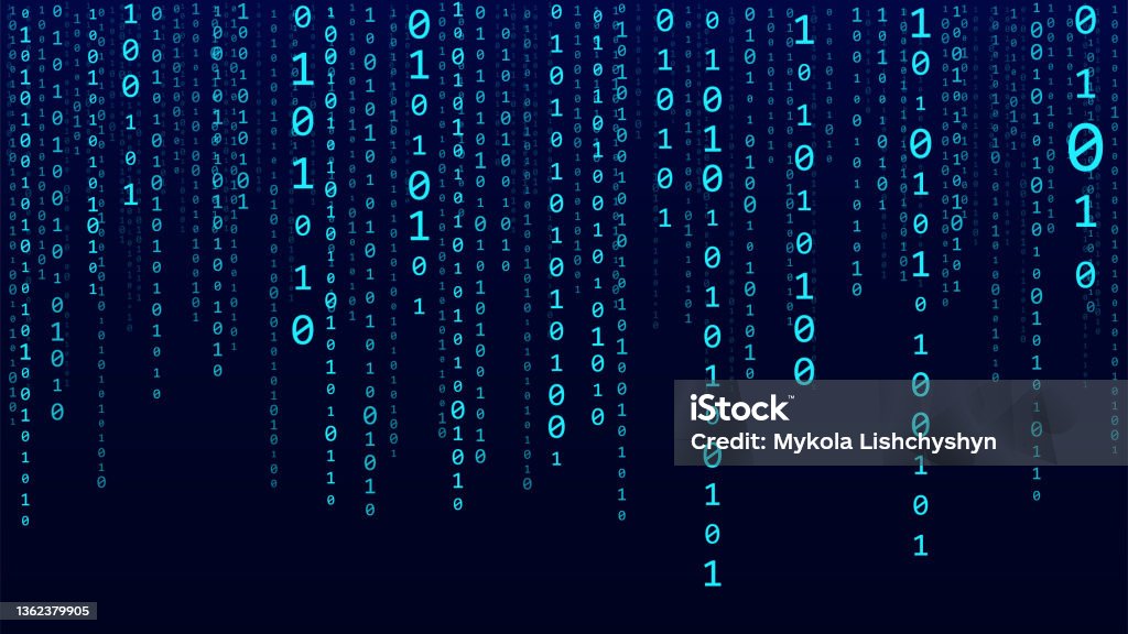Technology Vector Binary Code Random Falling Digits On Screen Hacked ...