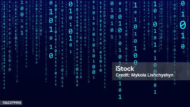 Technology Vector Binary Code Random Falling Digits On Screen Hacked ...