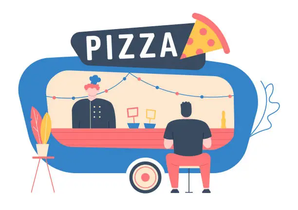 Vector illustration of Street food store, pizza fast food isolated