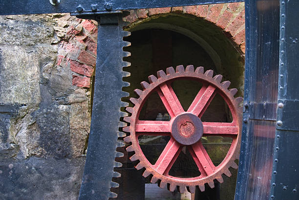 Water wheel and driven gear in a grist mill in Maryland.