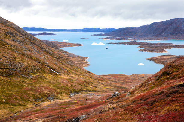 Panoramic view of the Eriksfjord, island of Greenland, southwest Panoramic view of the Eriksfjord, island of Greenland, southwest greenland stock pictures, royalty-free photos & images