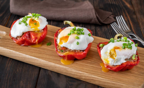 istock Stuffed peppers with meat with poached eggs 1362382082