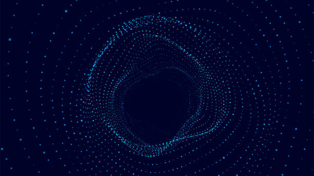 ilustrações de stock, clip art, desenhos animados e ícones de abstract wireframe tunnel. vector wormhole. 3d portal grid. futuristic fantasy funnel. - particles