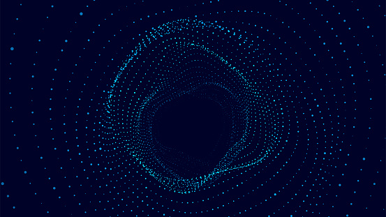 Abstract wireframe tunnel. Vector blue wormhole. 3D portal grid. Futuristic fantasy funnel.