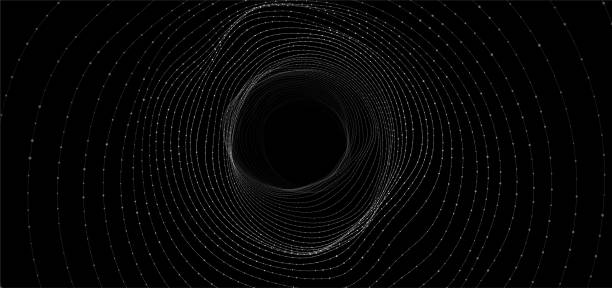 Abstract wireframe tunnel. Vector wormhole. 3D portal grid. Futuristic fantasy funnel. Abstract wireframe tunnel. Vector black wormhole. 3D portal grid. Futuristic fantasy funnel. black hole stock illustrations