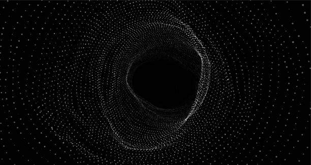 ilustrações de stock, clip art, desenhos animados e ícones de abstract wireframe tunnel. vector wormhole. 3d portal grid. futuristic fantasy funnel. - quantum computing