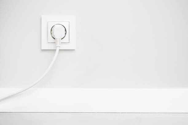 Empty copy space double white plastic power outlet.