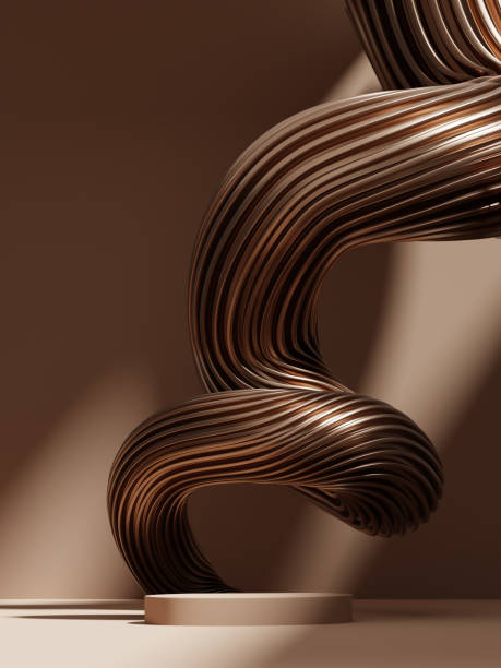 3D background, podium display. Natural nude, beige banner, brown backdrop . Nature sun light and shadow. Product promotion Beauty cosmetic. Wave gold abstract. Studio, empty stand Minimal 3D render