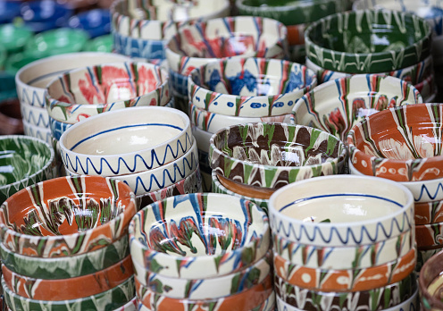 Hand made ceramic pottery. Hand painted pottery. Traditional pottery fair. Cucuteni ceramic pottery. Hand painted ceramics. Romanian ceramic market