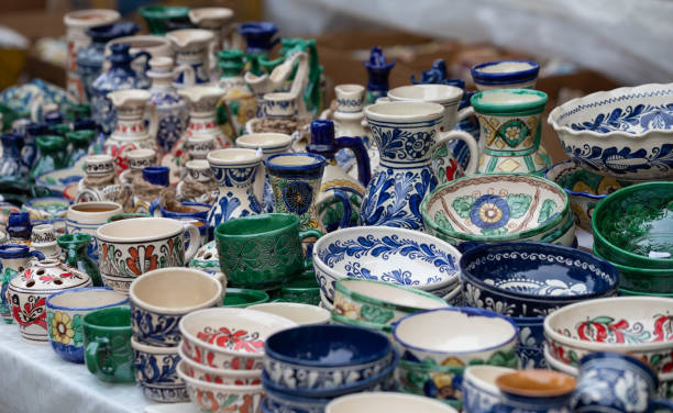 istock Hand made ceramic pottery. Hand painted pottery. Traditional pottery fair. Cucuteni ceramic pottery. Hand painted ceramics. Romanian ceramic market 1362383279