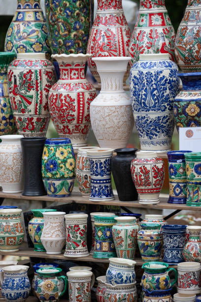 istock Hand made ceramic pottery. Hand painted pottery. Traditional pottery fair. Cucuteni ceramic pottery. Hand painted ceramics. Romanian ceramic market 1362383280