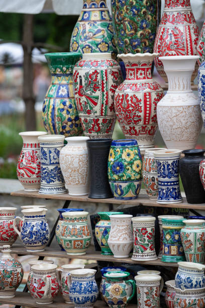 istock Hand made ceramic pottery. Hand painted pottery. Traditional pottery fair. Cucuteni ceramic pottery. Hand painted ceramics. Romanian ceramic market 1362383284