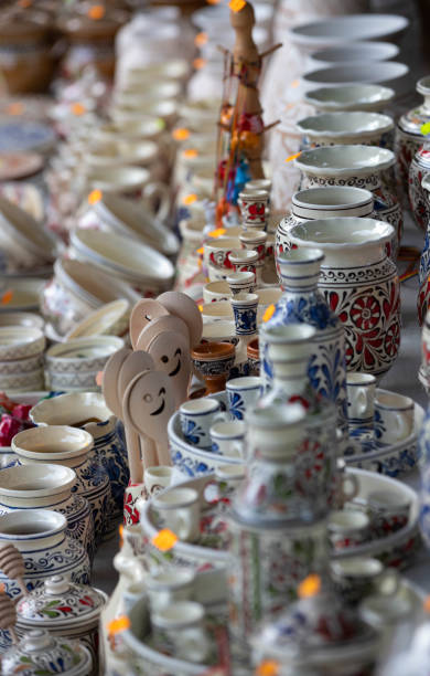 istock Hand made ceramic pottery. Hand painted pottery. Traditional pottery fair. Cucuteni ceramic pottery. Hand painted ceramics. Romanian ceramic market 1362383285