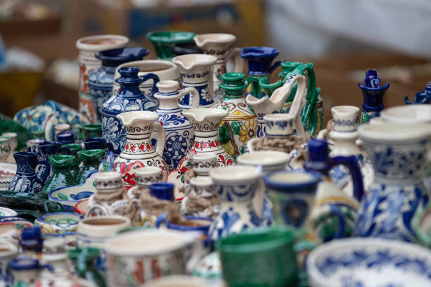 istock Hand made ceramic pottery. Hand painted pottery. Traditional pottery fair. Cucuteni ceramic pottery. Hand painted ceramics. Romanian ceramic market 1362383300