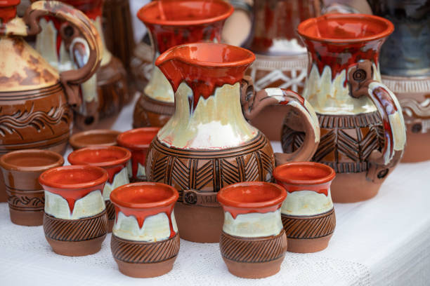 istock Hand made ceramic pottery. Hand painted pottery. Traditional pottery fair. Cucuteni ceramic pottery. Hand painted ceramics. Romanian ceramic market 1362383319