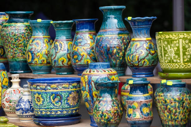 istock Hand made ceramic pottery. Hand painted pottery. Traditional pottery fair. Cucuteni ceramic pottery. Hand painted ceramics. Romanian ceramic market 1362383336