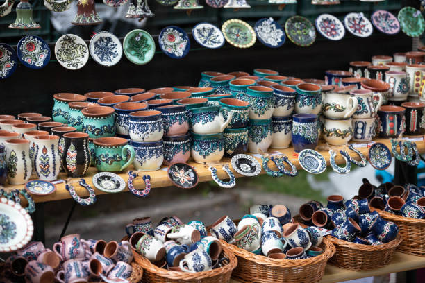 istock Hand made ceramic pottery. Hand painted pottery. Traditional pottery fair. Cucuteni ceramic pottery. Hand painted ceramics. Romanian ceramic market 1362383353