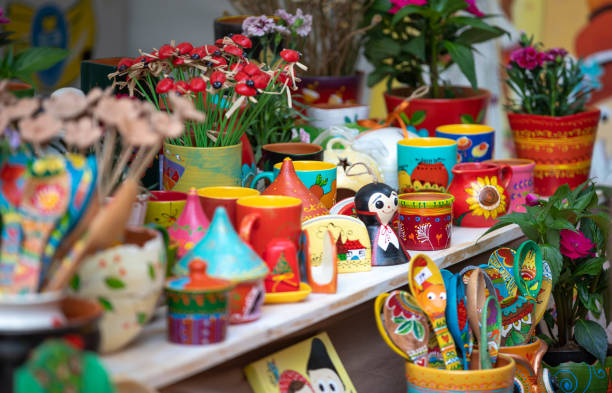 istock Hand made ceramic pottery. Hand painted pottery. Traditional pottery fair. Cucuteni ceramic pottery. Hand painted ceramics. Romanian ceramic market 1362383369
