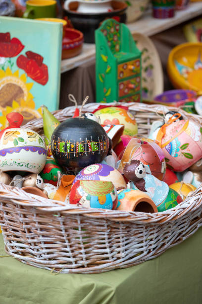 istock Hand made ceramic pottery. Hand painted pottery. Traditional pottery fair. Cucuteni ceramic pottery. Hand painted ceramics. Romanian ceramic market 1362383376