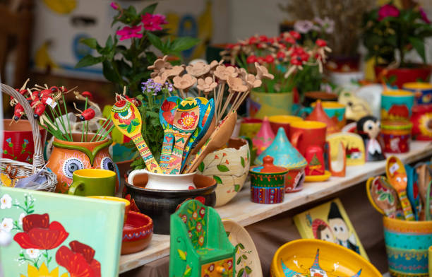 istock Hand made ceramic pottery. Hand painted pottery. Traditional pottery fair. Cucuteni ceramic pottery. Hand painted ceramics. Romanian ceramic market 1362383377