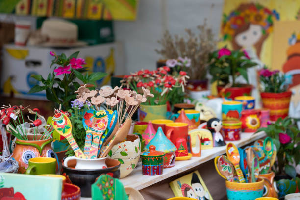 istock Hand made ceramic pottery. Hand painted pottery. Traditional pottery fair. Cucuteni ceramic pottery. Hand painted ceramics. Romanian ceramic market 1362383389