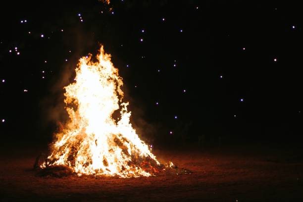 istock Fire embers particles over black background. Fire sparks background. Abstract dark glitter fire particles lights. bonfire in motion blur. 1362387306