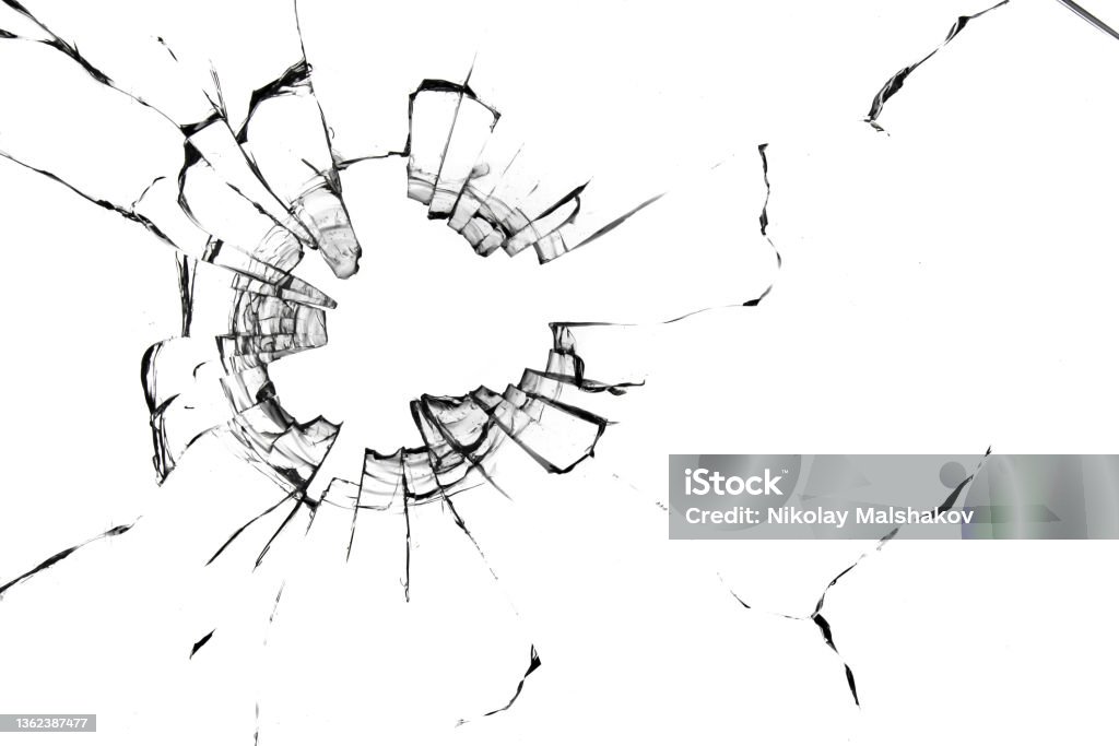 Texture of broken glass on white, crack effect for design Texture of broken glass on white, crack effect for design. Shattered Glass Stock Photo