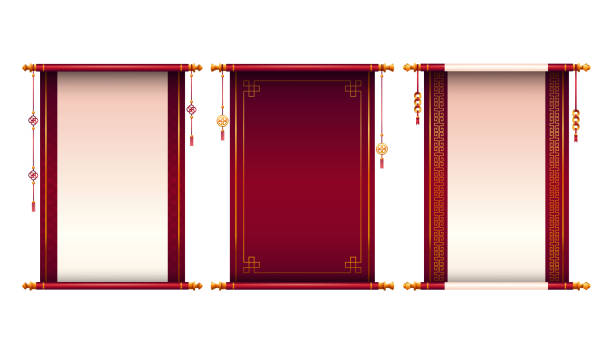 お祝いの中国のスクロールセット、ベクトルブランクモックアップ - paper greeting card blank document点のイラスト素材／クリップアート素材／マンガ素材／アイコン素材