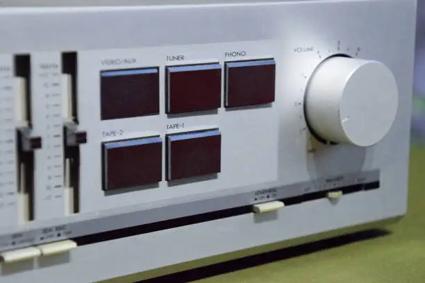 Krasnodar, Russia - November 1, 2020: integrated amplifier class super A. jvc ax-50. Vintage equipment from the 80s.