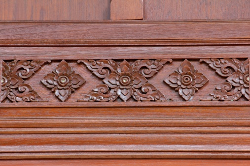 Wooden windows carved with koi and lotus patterns