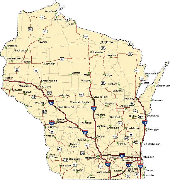 Vector illustration of Wisconsin Highway Map (vector)