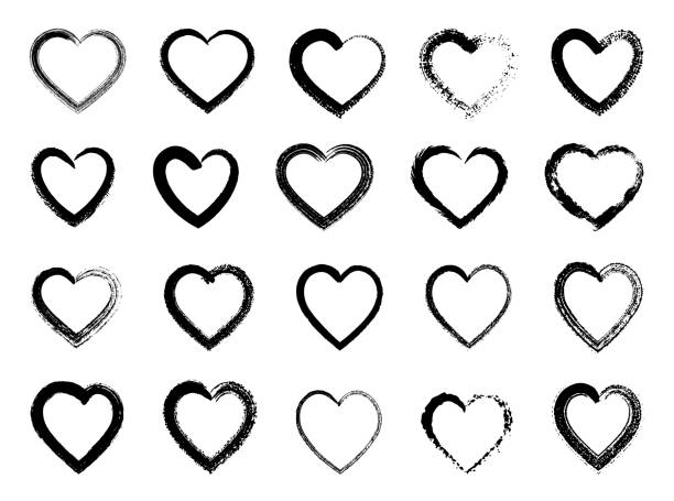 Set of hand drawn hearts outline. Collection of various brush, chalk, marker drawn line heart shapes Collection of various brush, chalk, marker drawn line heart shapes, silhouettes, outlines. Valentines day templates. brush stroke heart stock illustrations