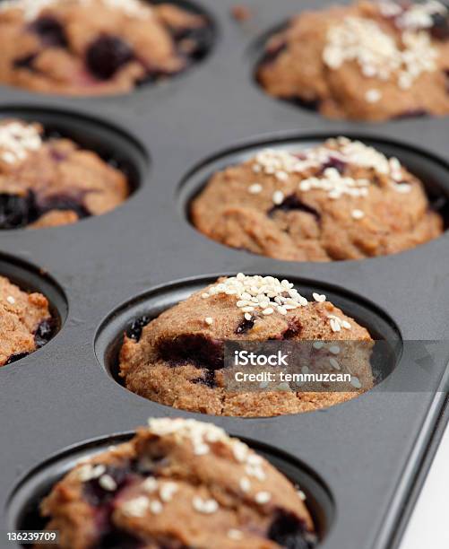 Blueberry Muffins Stock Photo - Download Image Now - Muffin Tin, Baked, Blueberry
