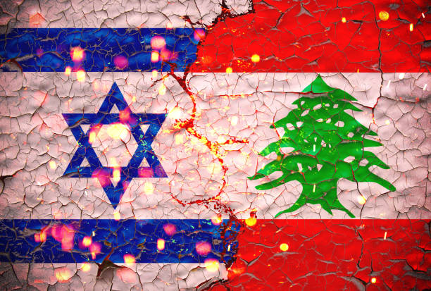 istock Grunge israel vs lebanon national flags icon pattern isolated on broken cracked wall background, abstract international political relationship friendship divided conflicts concept wallpaper. 1362400175