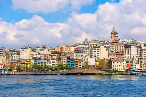 Waterfront with the view of Galata Tower in Istanbul