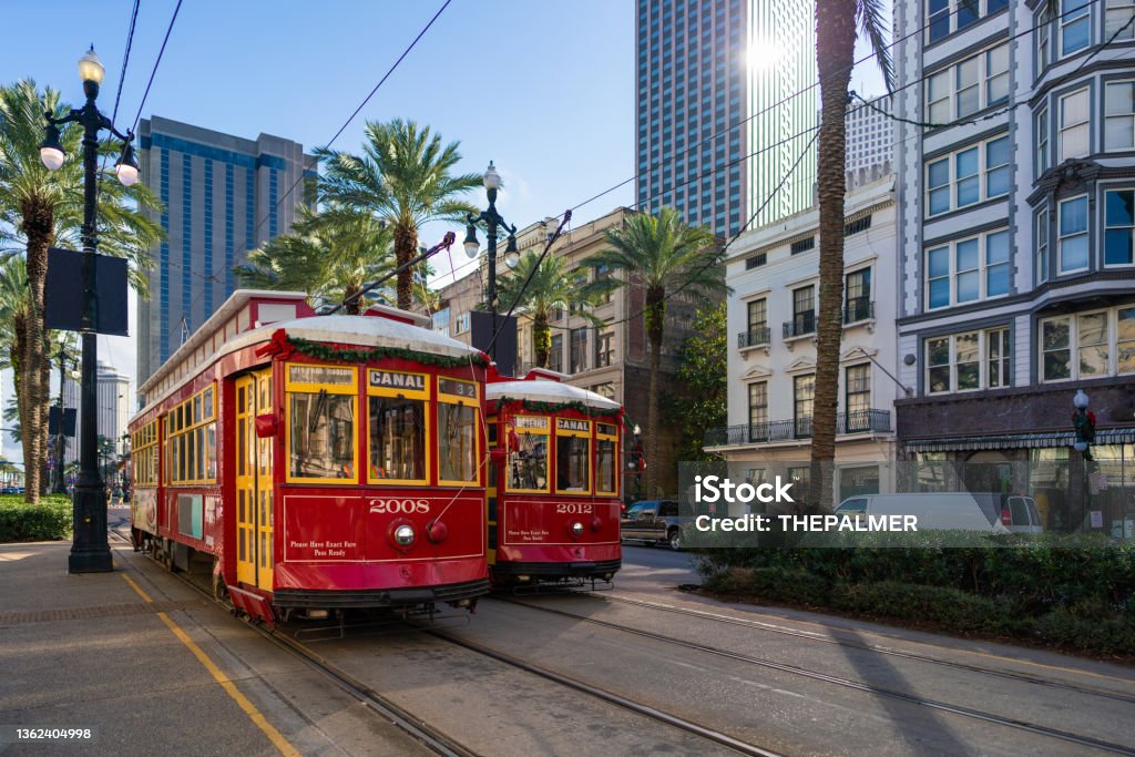 New Orleans Street Cars in Canal Street New Orleans Stock Photo