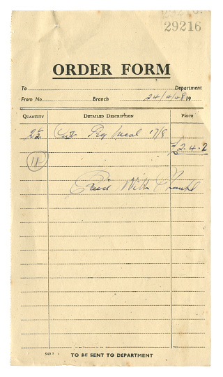 Receipt from an English agricultural merchant for two and a half hundredweight (Cwt) of pig meal at seventeen shillings and eight pence (17/8) per cwt, totalling two pounds four shillings and two pence (£2.4s.2d) in 1948. (Identifying details removed.)