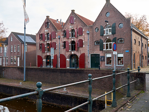 Coevorden, Netherlands - Oct 31 2021- The three buildings in the picture are called the Arsenal. They were built in 1626 and served for the storage of weapons. For a fortified city a must. Now these beautifully restored buildings are used as a museum, tourist information point and library.