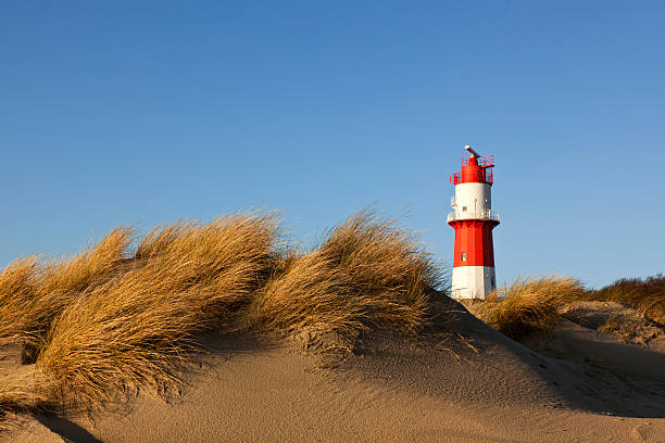 dunes at Borkum beach and small lighthouse