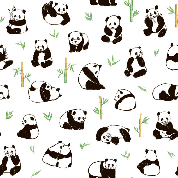 Panda animal vector seamless pattern Panda asian animal vector seamless pattern chinese panda stock illustrations
