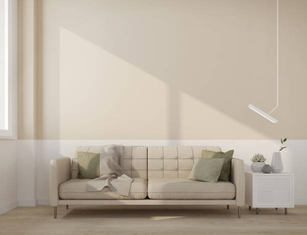 istock Interior room  in modern style with sofa,table,lamp and brown wall background.3d rendering 1362423011