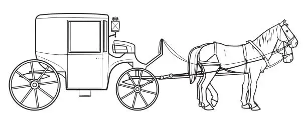 Vector illustration of Classic coupe horse cart stock illustration.