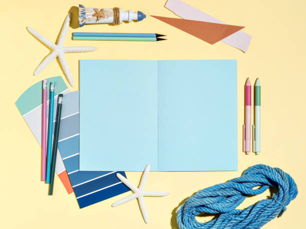 istock Summertime concept home office in marine style. 1362425655
