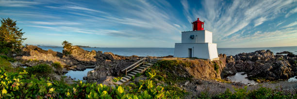 Panoramic view of Amphitrite lighthouse in Ucluelet is on the Vancouver Island , BC, Canada stock photo