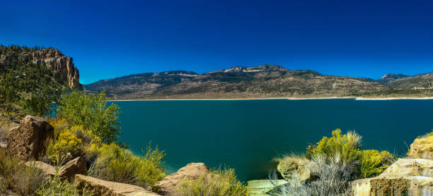 Panoramic view of the water reservoir at Joe's Valley, UT, USA stock photo