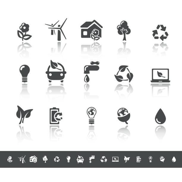ilustraciones, imágenes clip art, dibujos animados e iconos de stock de ecología iconos de medio ambiente de los verdes &/simple, gris - improvisar