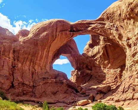 Double Arch is a close-set pair of natural arches in Arches National Park in southern Grand County, Utah