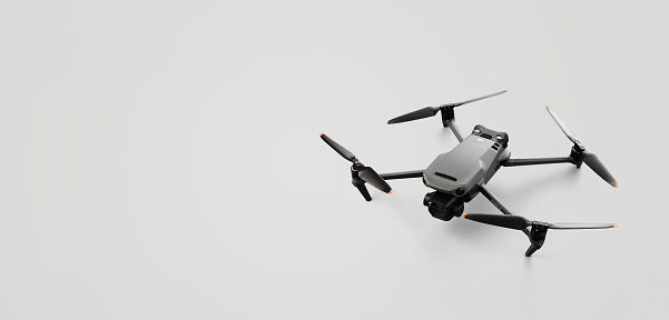 Drone portrait on white background. Copter with professional Hasselblad camera. Commercial UAV, New DJI Mavic 3 drone on white background. 17.12.2021, Rostov region, Russia.