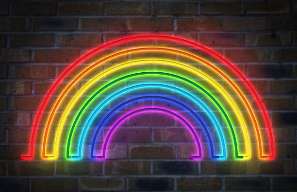 неоновая радуга - neon light rainbow bright gay pride стоковые фото и изображения